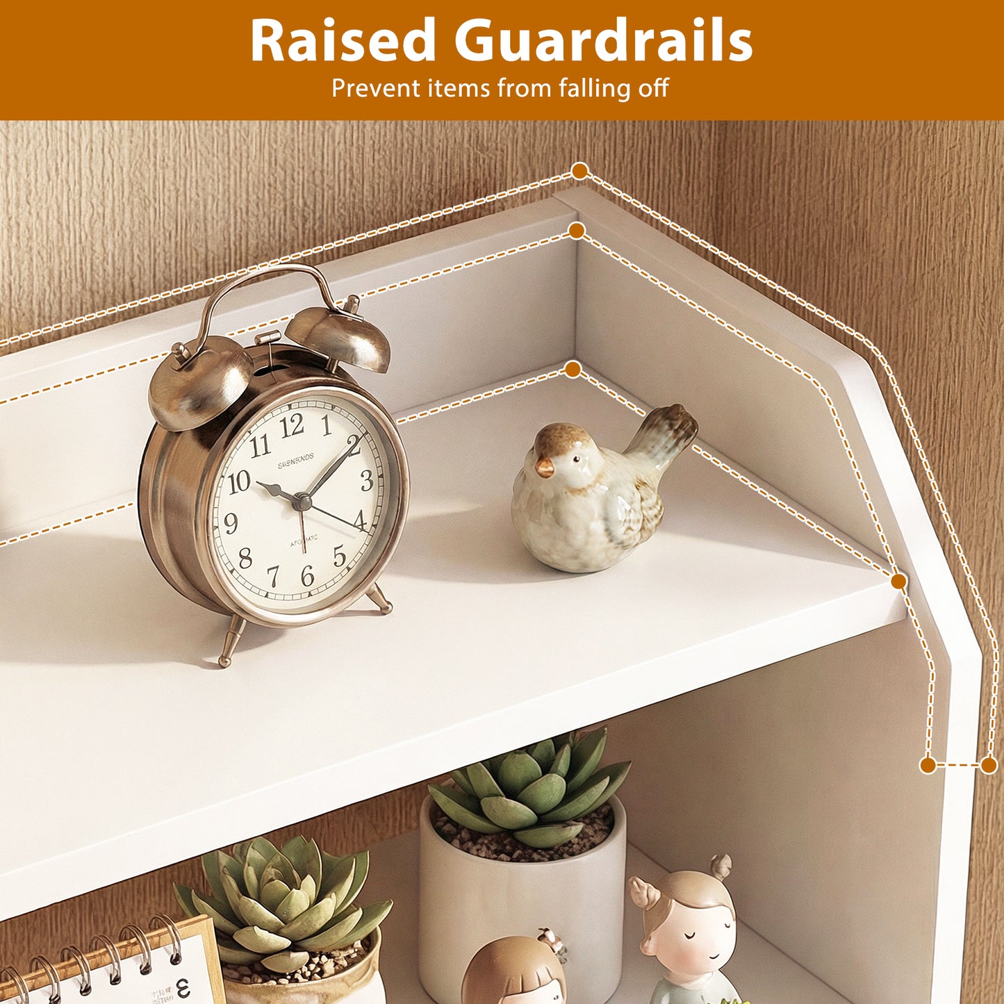 3-Tier Desktop Bookshelf Wooden Countertop Bookcase with Raised Top Guardrails, White Bookcases at Gallery Canada