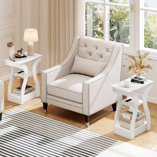 3-Tier End Tables with Charging Station Set of 2 with Open Storage Shelves, White End & Side Tables White at Gallery Canada