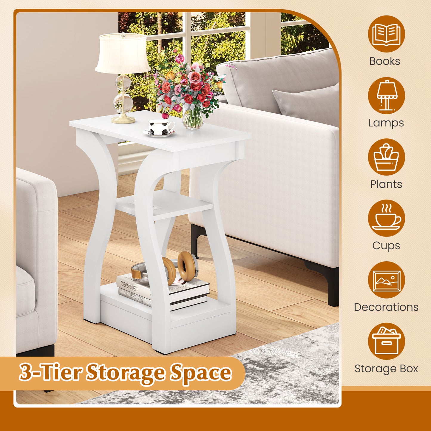 3-Tier End Tables With Charging Station, Set Of 2, White End & Side Tables at Gallery Canada