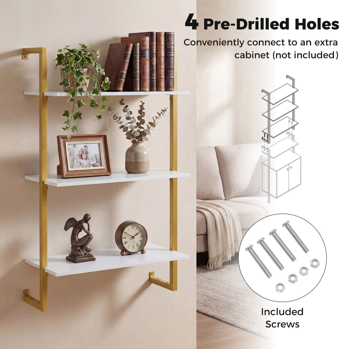 3-Tier Floating Shelf for Kitchen Living Room, White Bookcases at Gallery Canada
