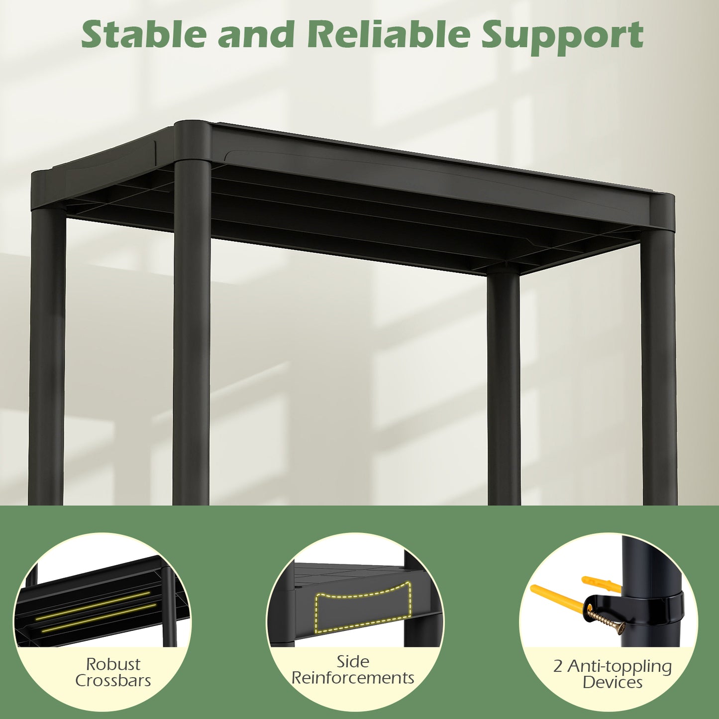 3-Tier Plastic Storage Shelves, Freestanding Garage Shelving Unit, Black Garages at Gallery Canada
