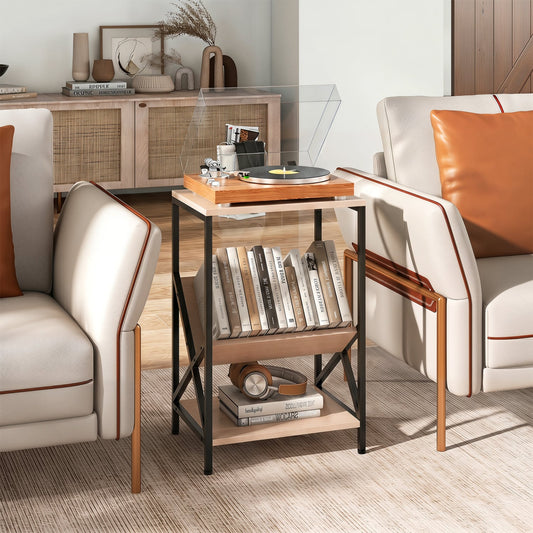 3-Tier Industrial Side Table with V-shaped Bookshelf for Living Room, Natural End & Side Tables Natural at Gallery Canada