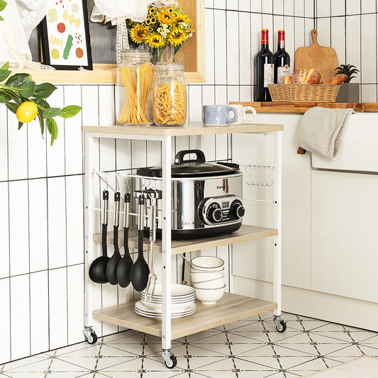 3-Tier Kitchen Bakers Rack Microwave Oven Storage Cart, Light Brown Baker's Racks Light Brown at Gallery Canada