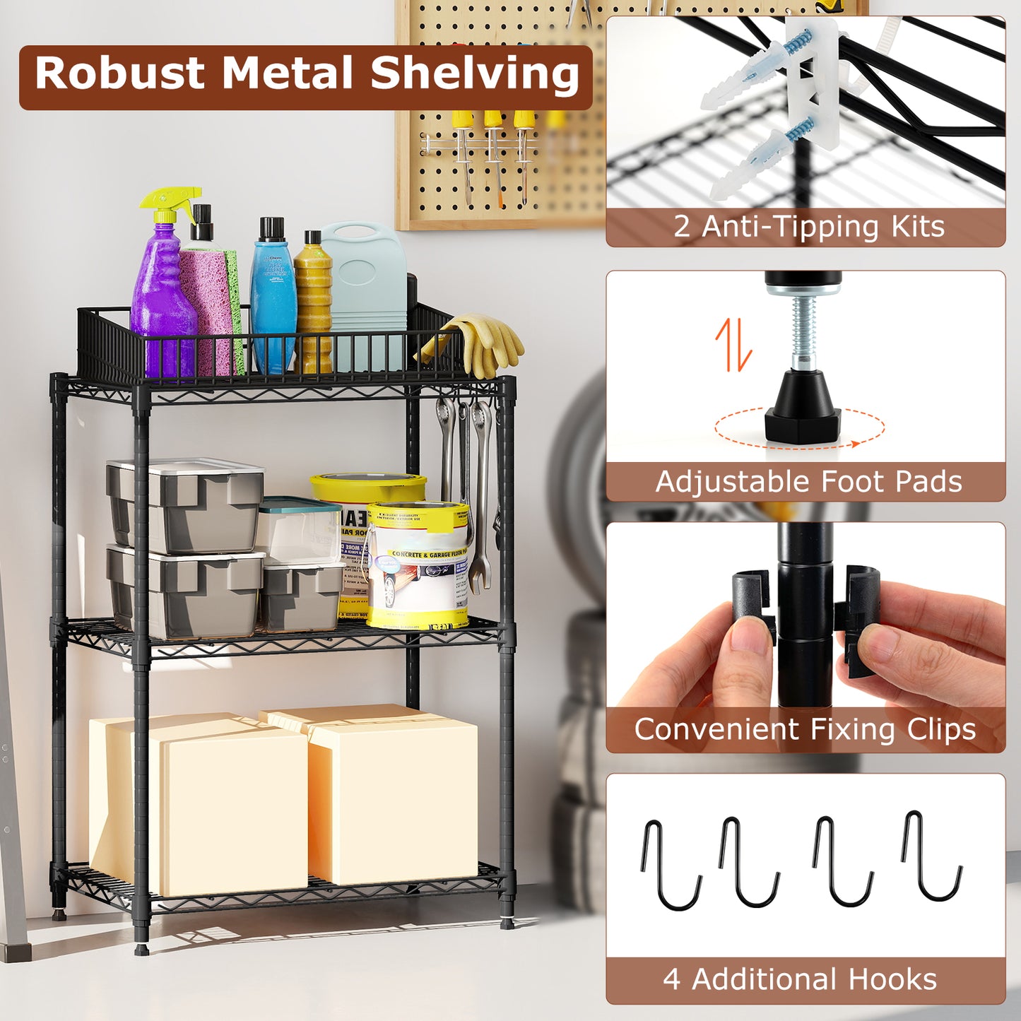 3-Tier Metal Shelving Unit, Set of 2, Black Garages at Gallery Canada