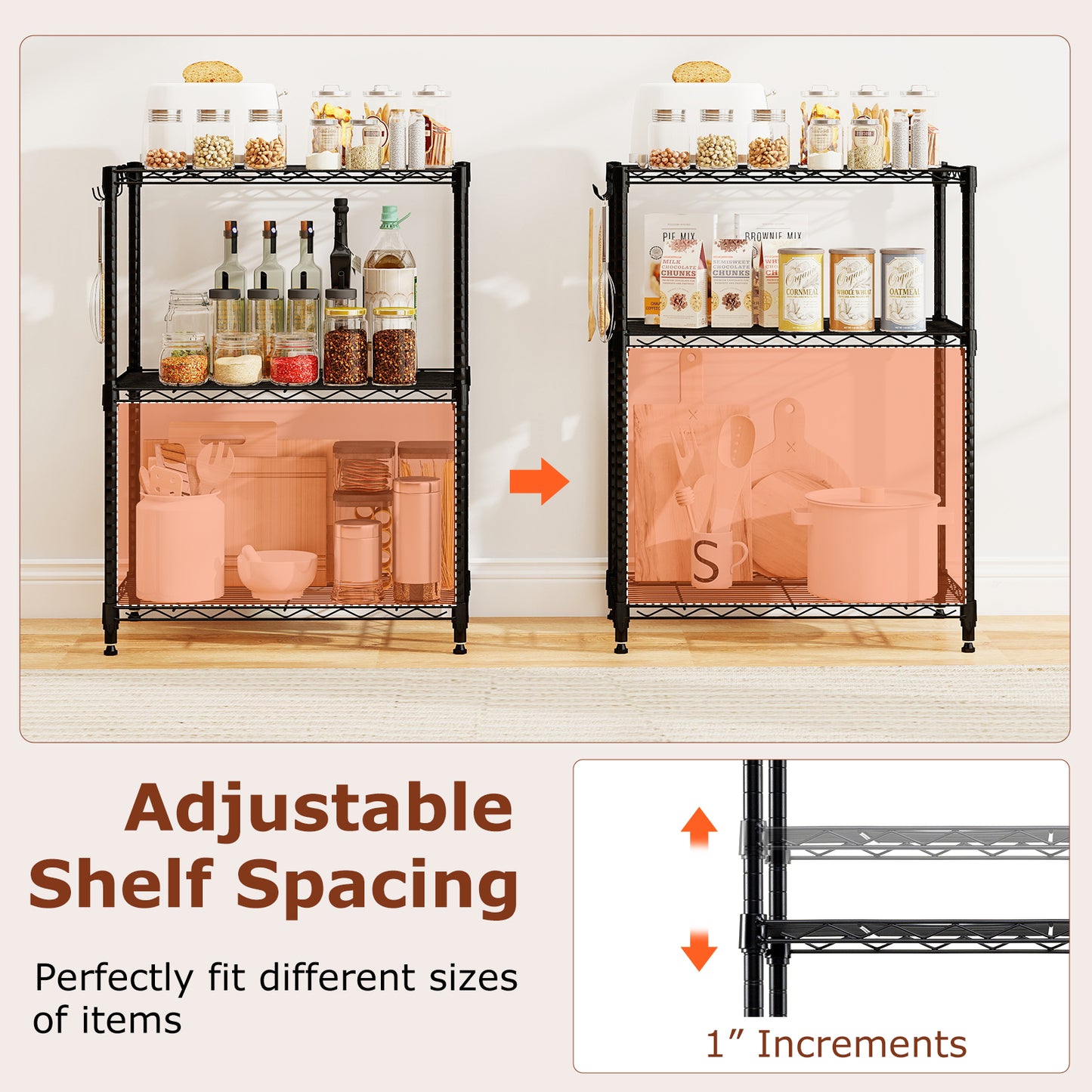 3-Tier Metal Storage Shelving Unit with V-Shaped Wire Rack and 450 LBS Capacity-DK, Black Garages at Gallery Canada