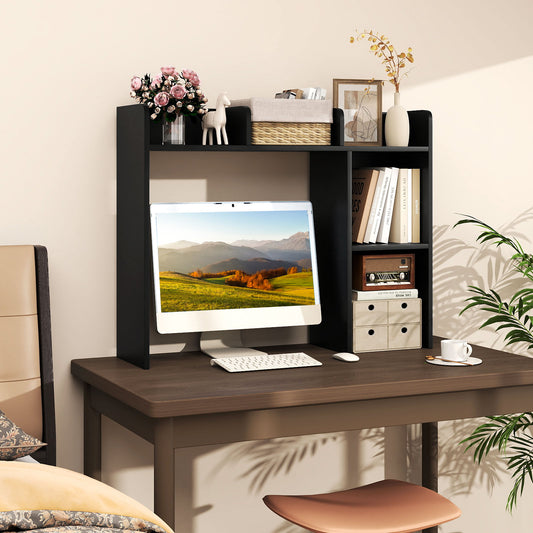 3-Tier Multipurpose Desk Bookshelf with 4 Shelves, Black Bookcases Black at Gallery Canada