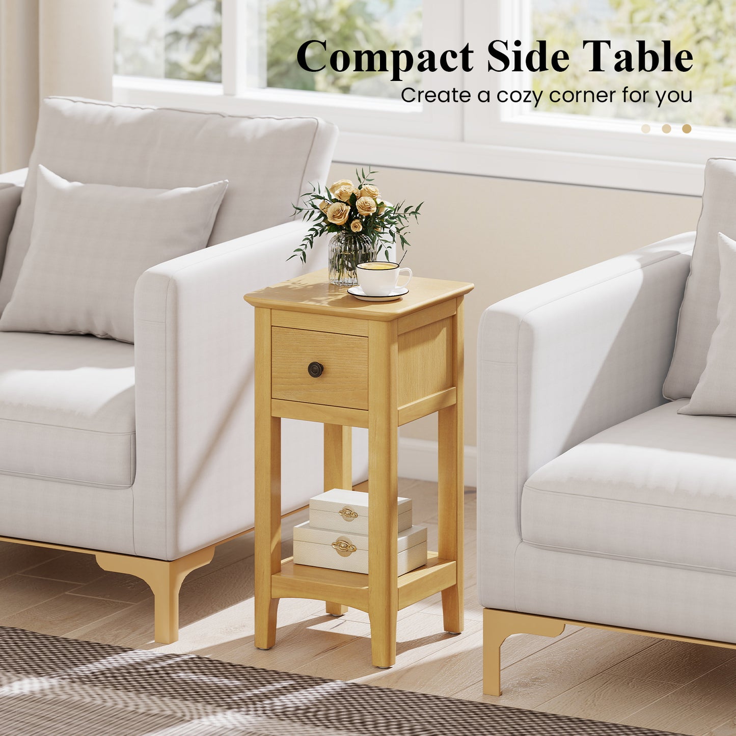 3-Tier Nightstand With Drawer, Open Storage Shelf, Natural Nightstands at Gallery Canada