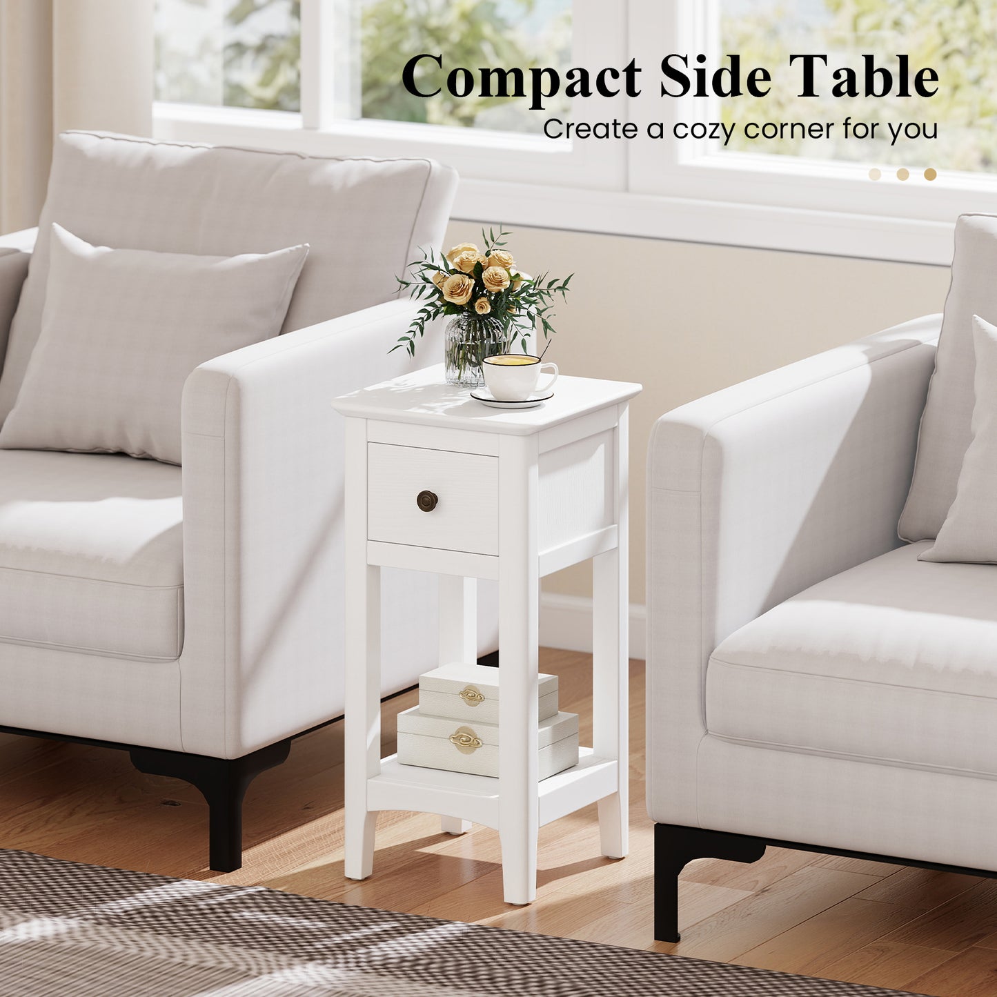 3-Tier Nightstand With Drawer, Open Storage Shelf, White Nightstands at Gallery Canada
