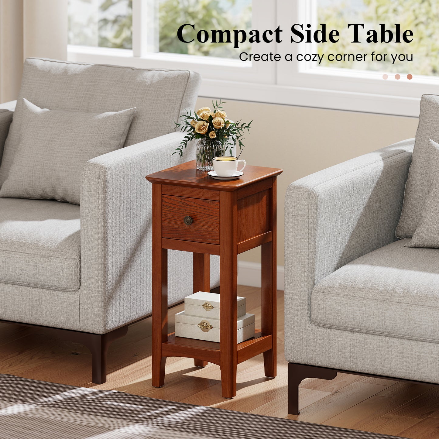 3-Tier Nightstand With Drawer, Open Storage Shelf, Walnut Nightstands at Gallery Canada