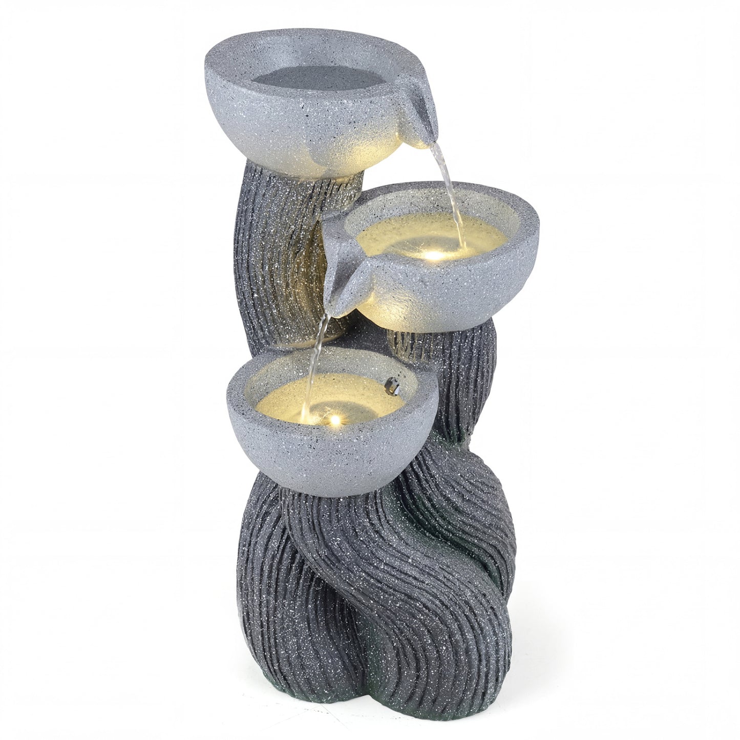3-Tier Outdoor Water Fountain, 18.5 Inch H, LED Lights, Gray Outdoor Decor Gray at Gallery Canada