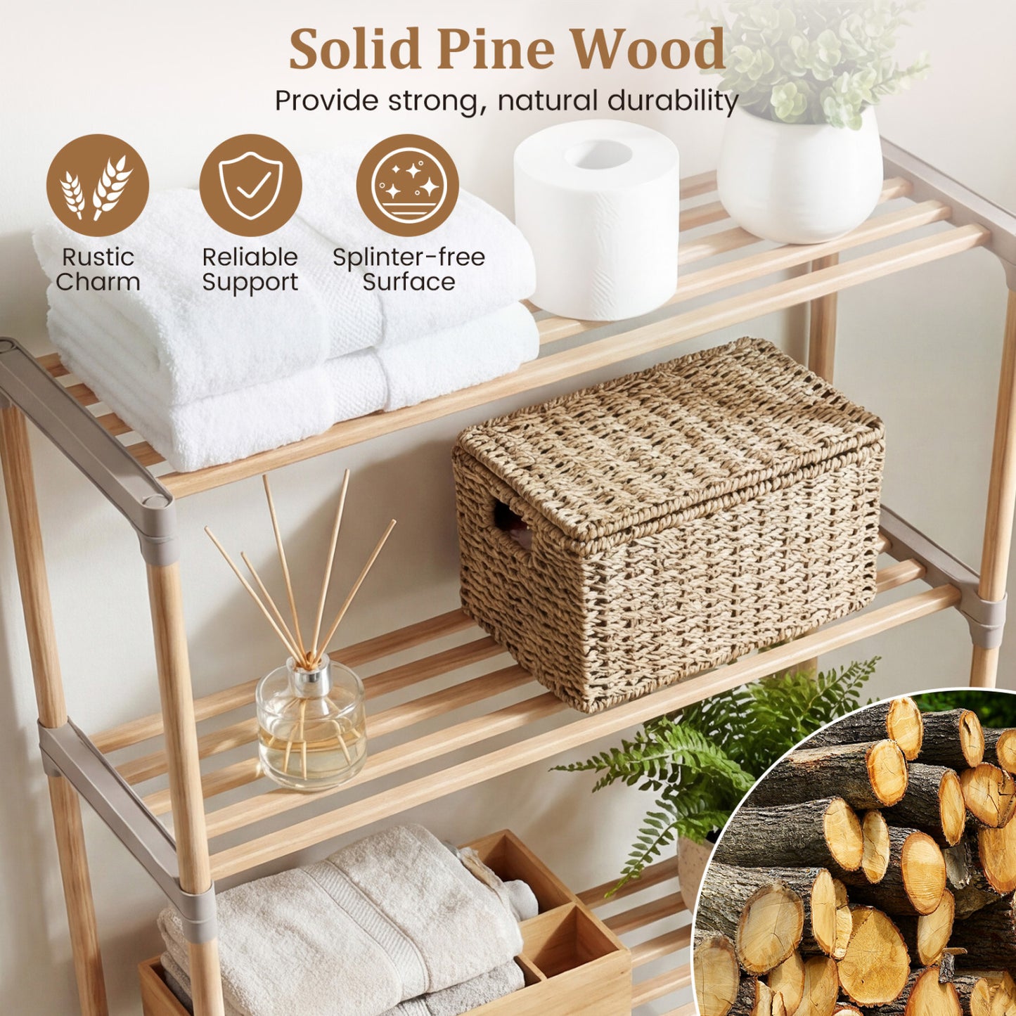 3-Tier Over The Toilet Storage Rack with Open Shelves, Gray Toilet at Gallery Canada