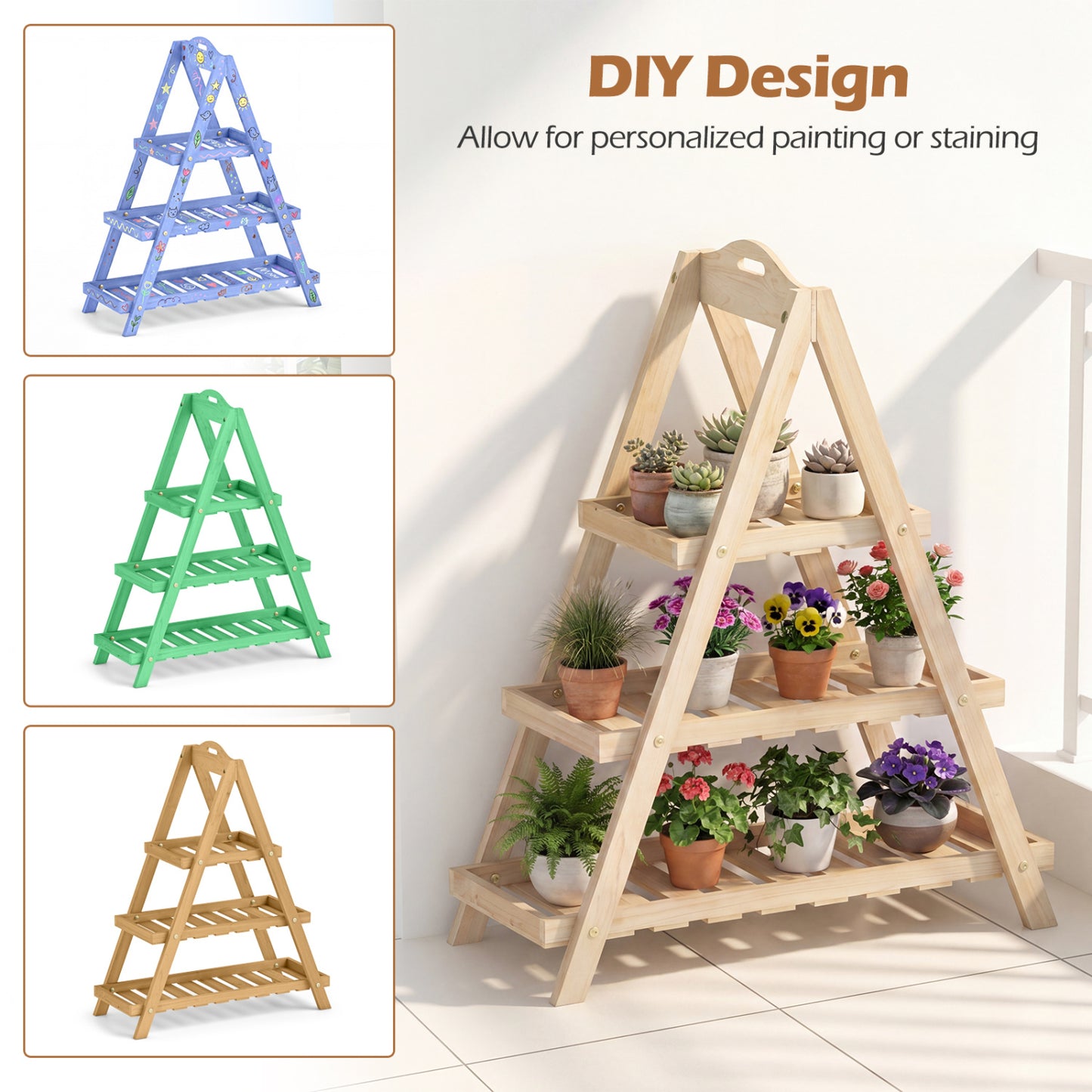 3-Tier Plant Stand, Flower Pot Display, Natural Plant Stands at Gallery Canada