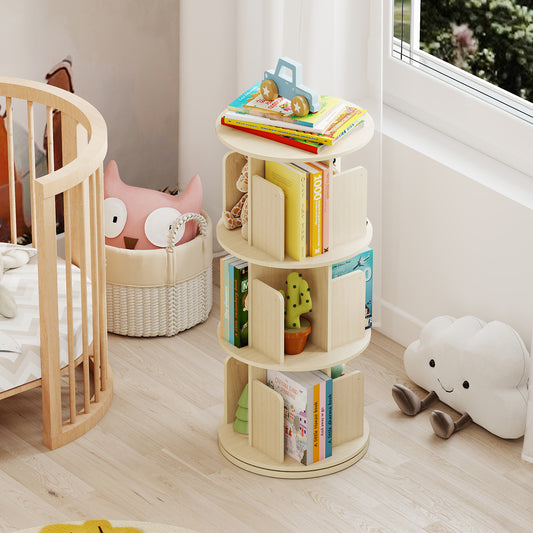 3-Tier Rotating Bookshelf With Dividers, Anti-Falling Baffles, Natural Bookcases Natural at Gallery Canada
