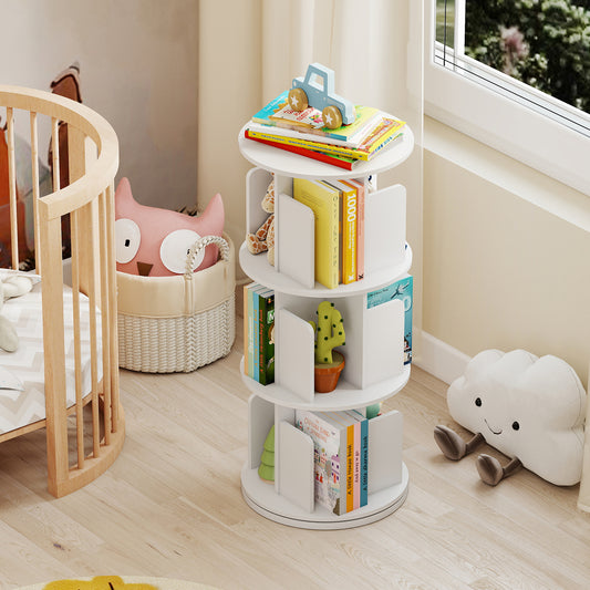 3-Tier Rotating Bookshelf with Dividers and Anti-falling Baffles, White Bookcases White at Gallery Canada