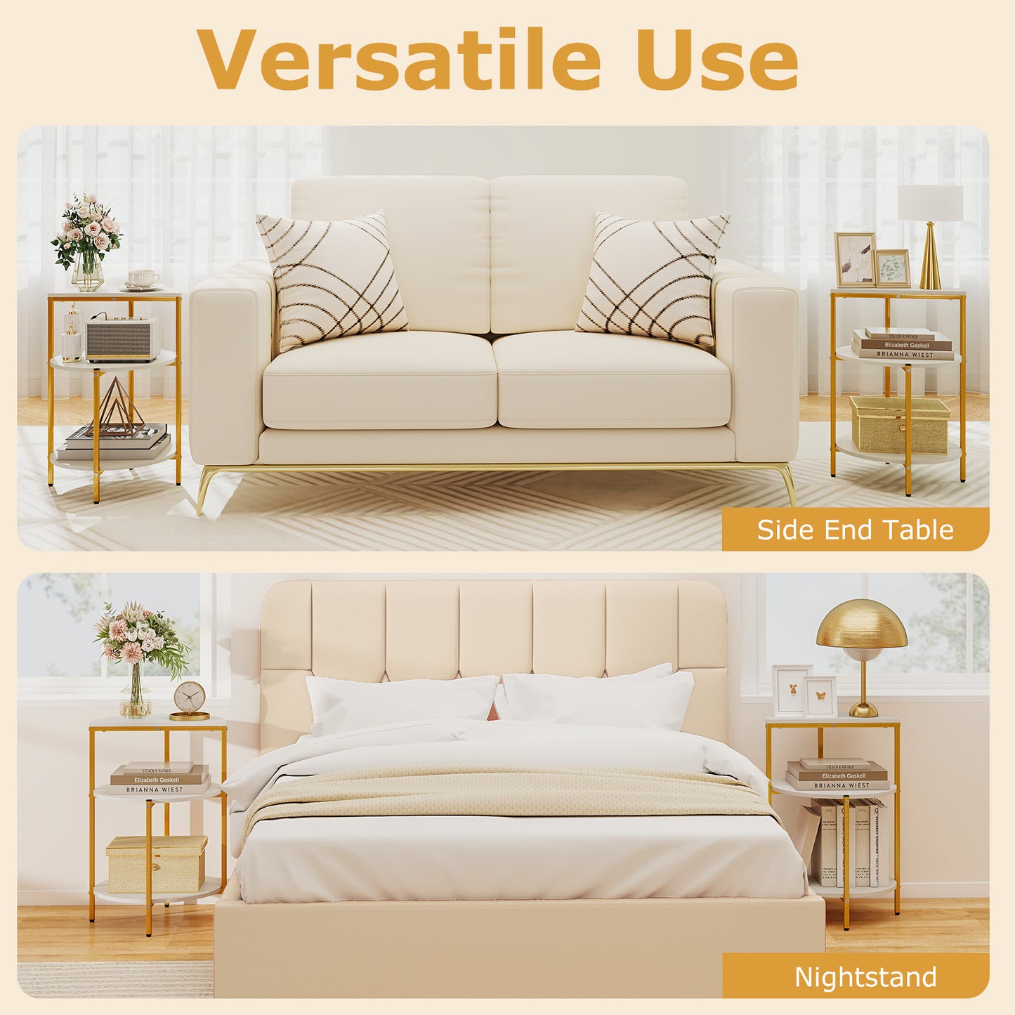 3-Tier Round End Table for Small Space and Bedroom Room-Set of 2 End & Side Tables at Gallery Canada