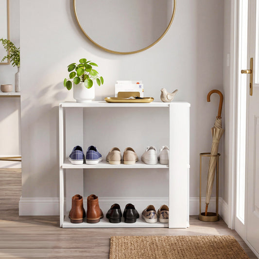 3-Tier Shoe Rack Modern Shoe Organizer with Stackable Design, White Shoe Racks & Storage Benches White at Gallery Canada