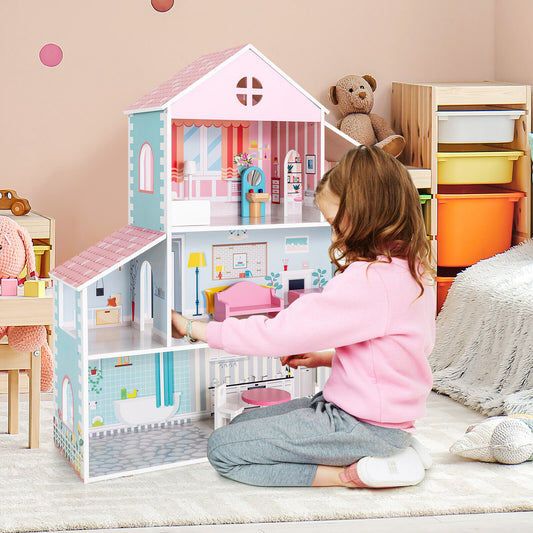 3-Tier Toddler Doll House With Furniture, Age 3+, Multicolor Play Tents & Playhouse Multicolor at Gallery Canada