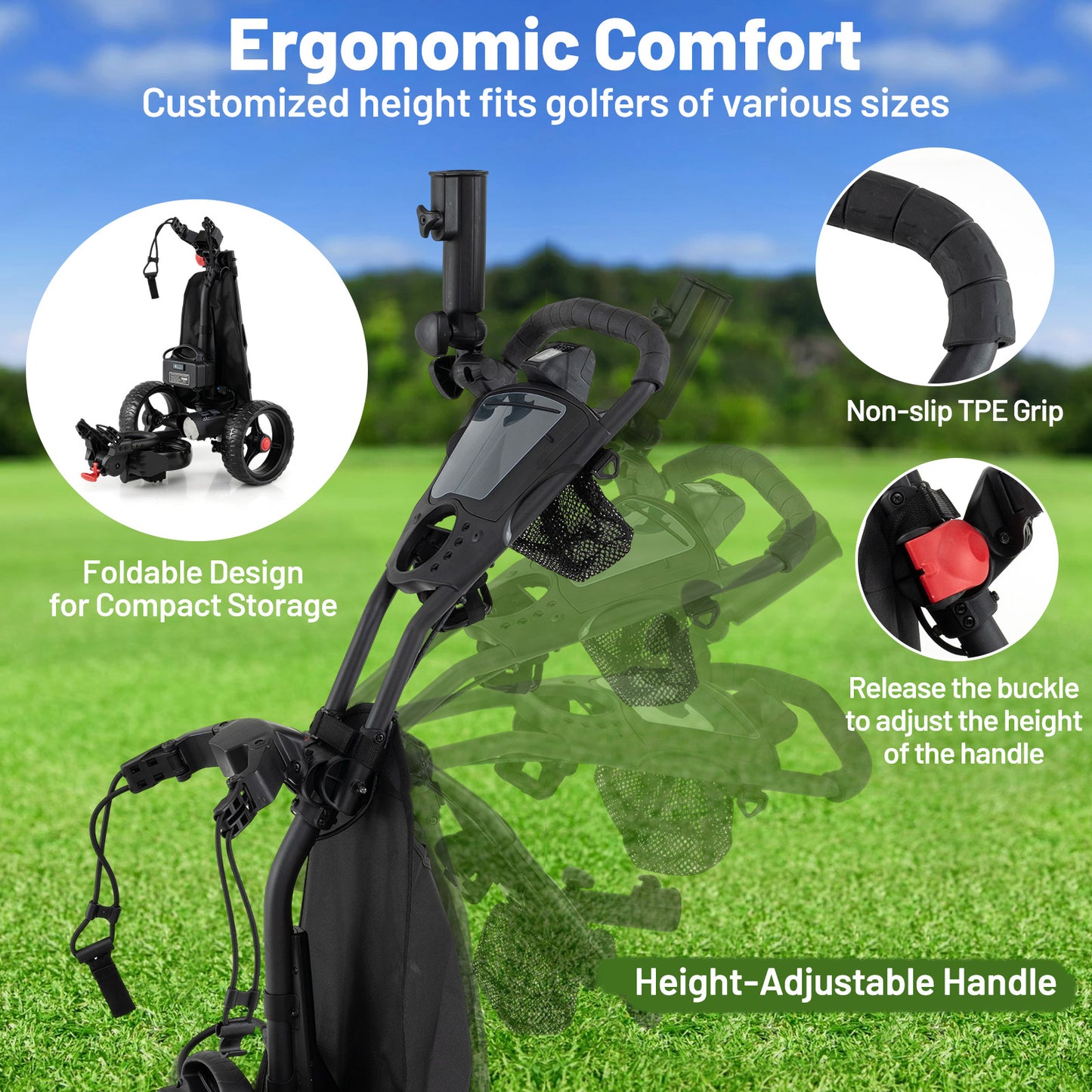 3 Wheel Golf Bag Cart with Adjustable Handle and 9 Speed Settings Golf at Gallery Canada