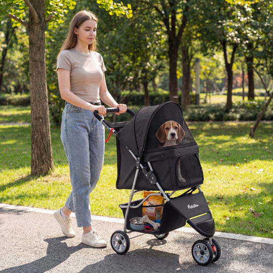 3 Wheel Pet Stroller for Small Dogs Cats up to 33 LBS, Black Cat Supplies Black at Gallery Canada