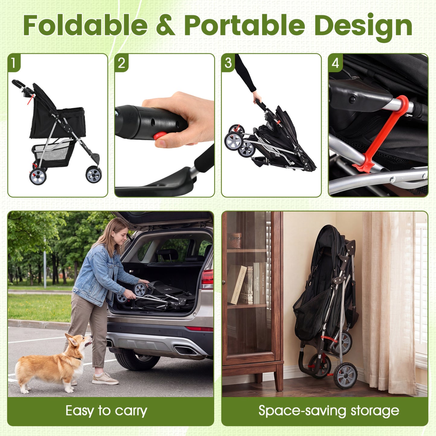 3 Wheel Pet Stroller for Small Dogs Cats up to 33 LBS, Black Cat Supplies at Gallery Canada
