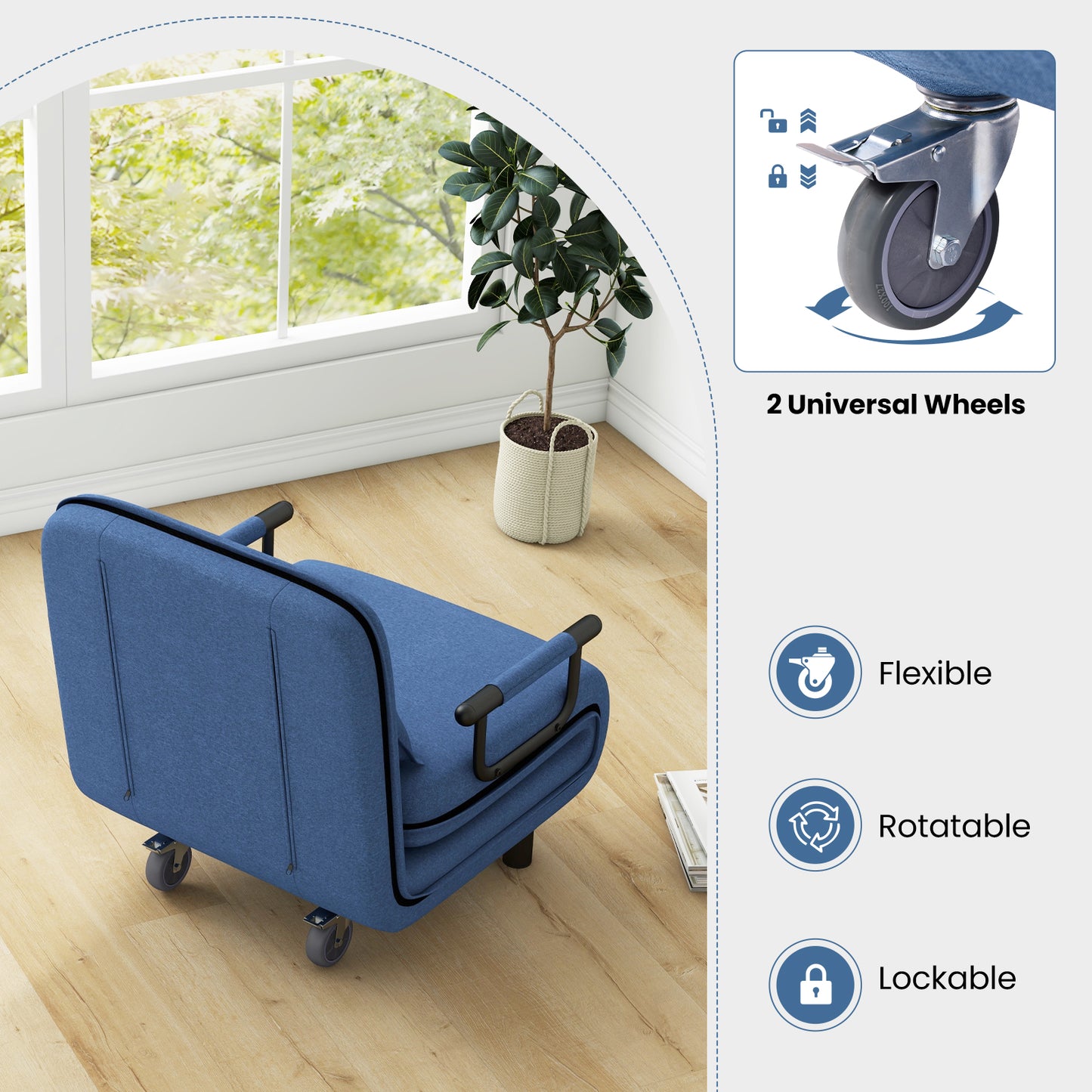 3-in-1 Convertible Sofa Bed, Adjustable Backrest, Lumbar Pillow, Blue Accent Chairs at Gallery Canada