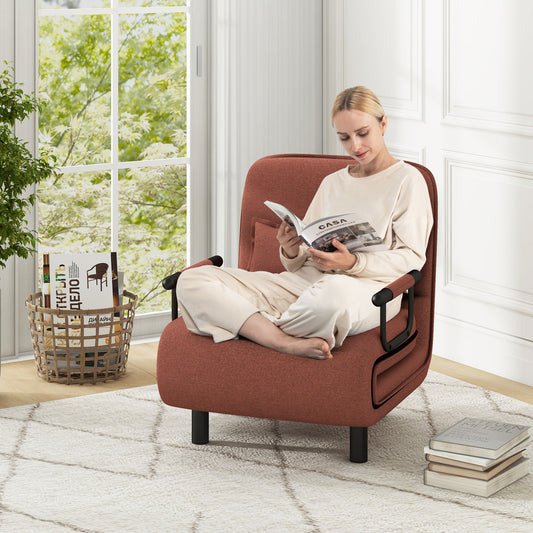 3-in-1 Convertible Sofa Bed with 5-Position Adjustable Backrest and Lumbar Pillow, Brown Accent Chairs Brown at Gallery Canada