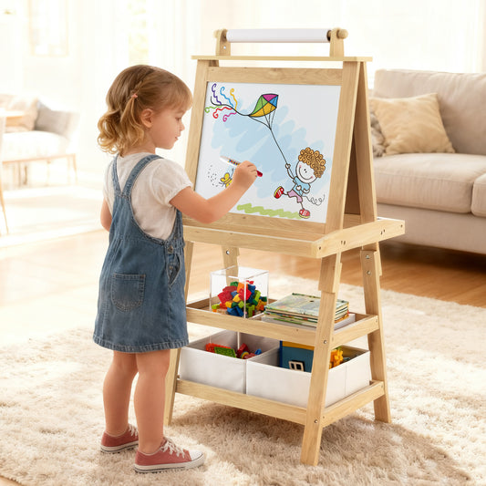 3-in-1 Double-Sided Storage Art Easel, Natural Art Easels Natural at Gallery Canada