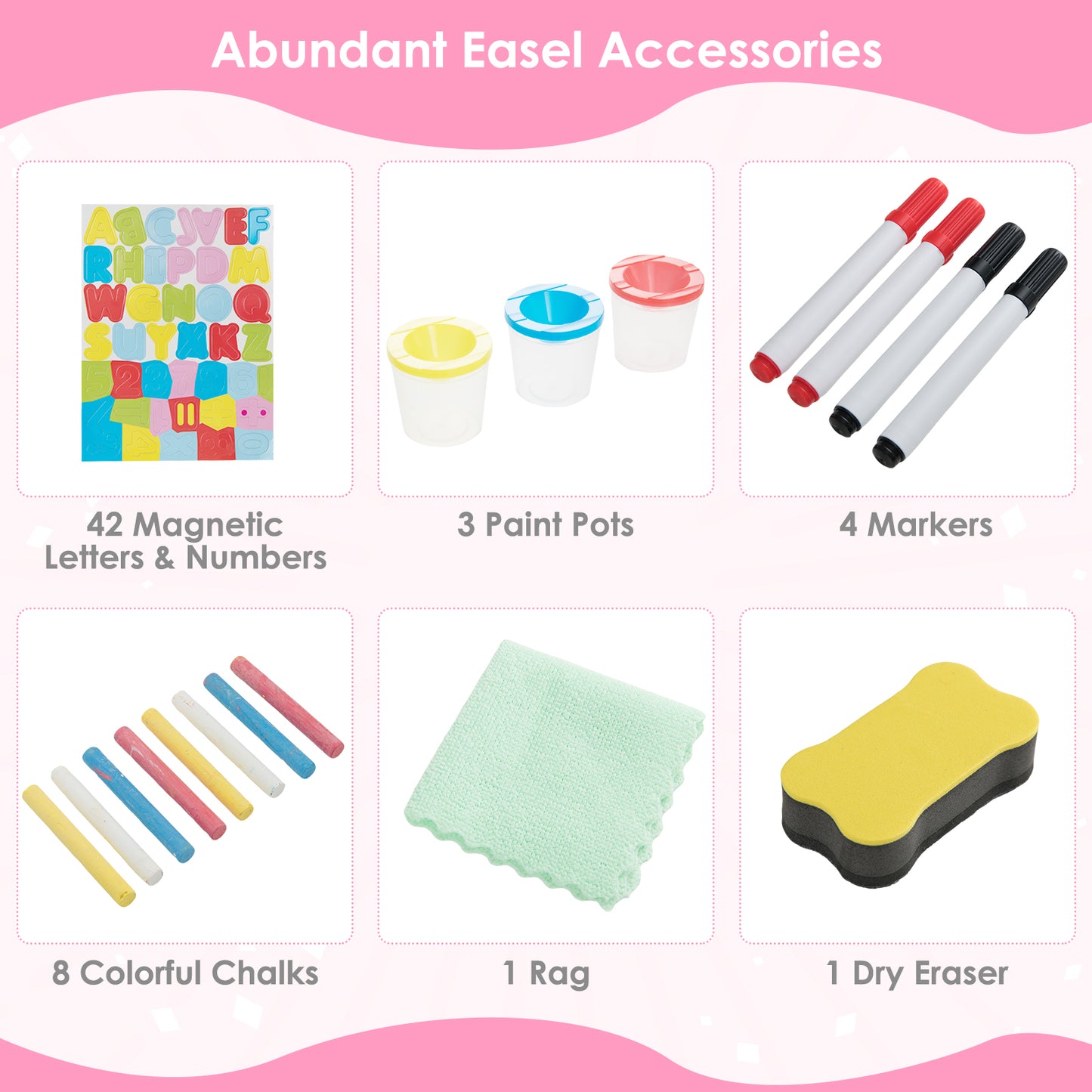 3-in-1 Double-Sided Adjustable Kid Easel for 3-8 Years Old Toddlers, Pink Art Easels at Gallery Canada