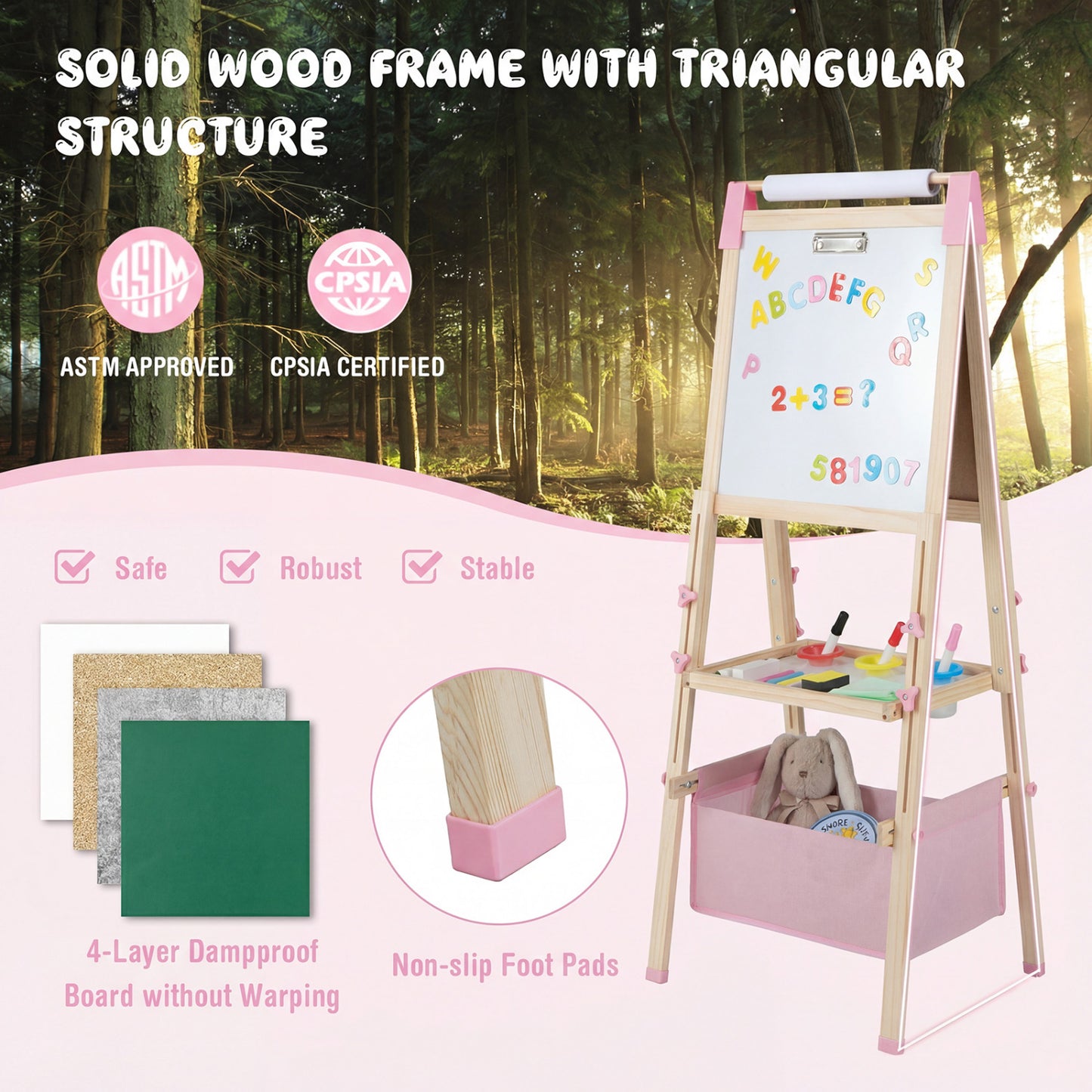 3-in-1 Double-Sided Adjustable Kid Easel for 3-8 Years Old Toddlers, Pink Art Easels at Gallery Canada