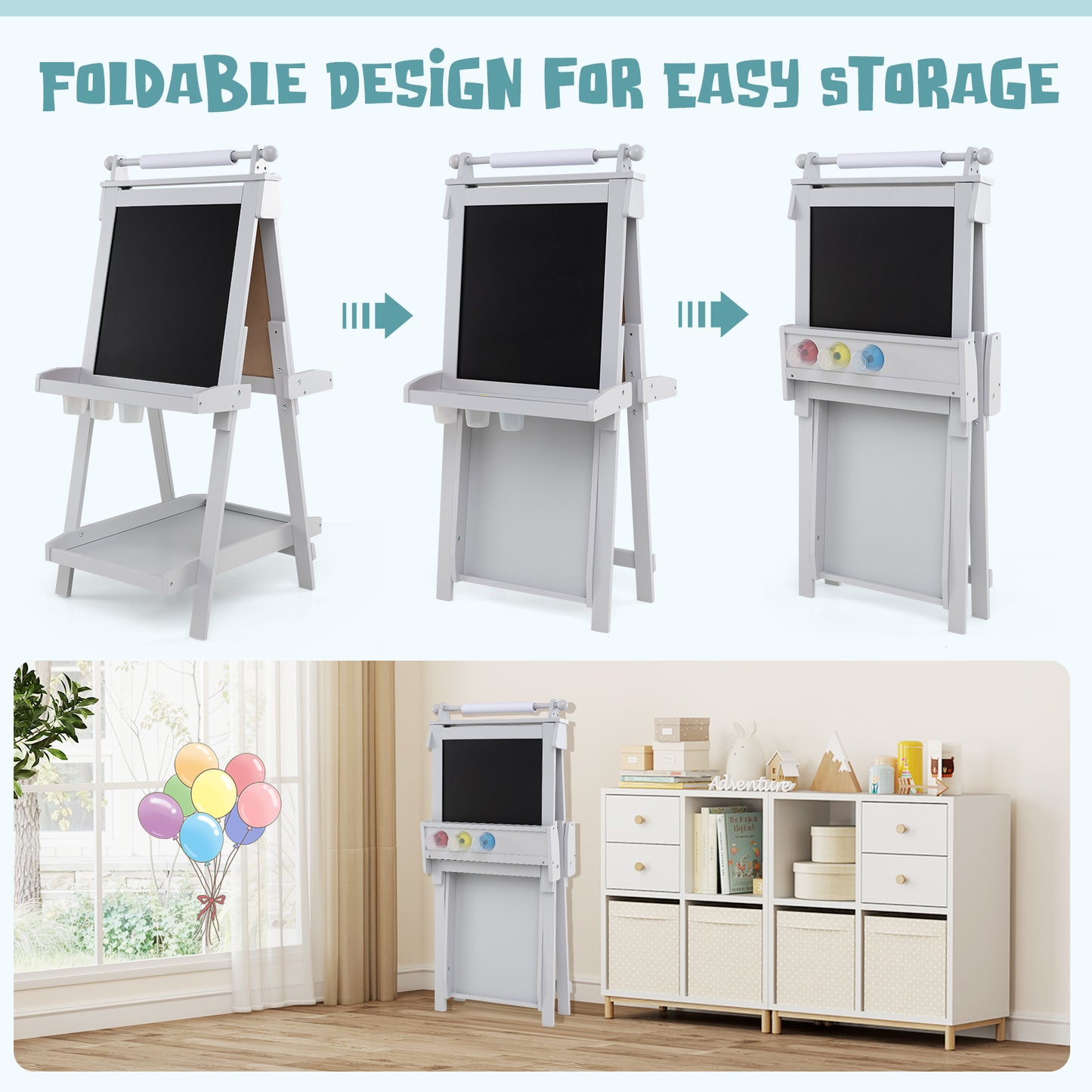 3-In-1 Double-Sided Art Easel With Chalkboard, Magnetic Whiteboard, Gray Art Easels at Gallery Canada