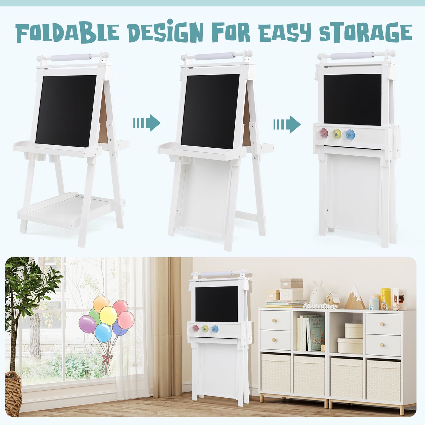 3-in-1 Double-sided Art Easel with Chalkboard and Magnetic Whiteboard, White Art Easels at Gallery Canada