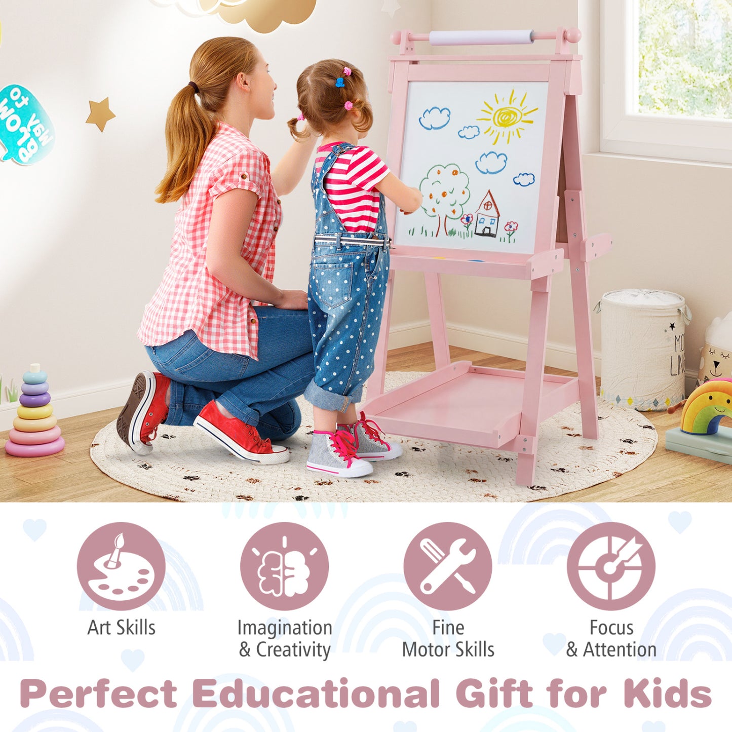 3-In-1 Double-Sided Art Easel, Pink Art Easels at Gallery Canada