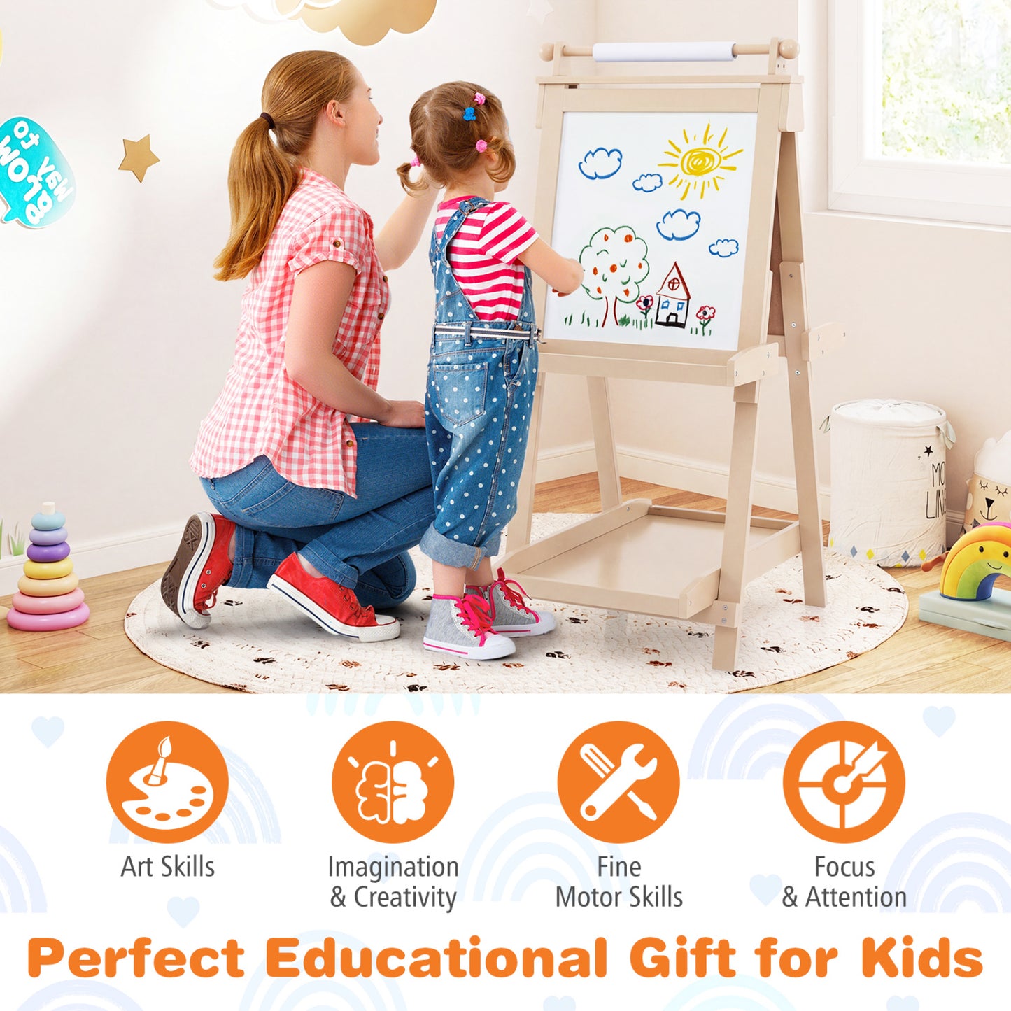 3-In-1 Double-Sided Art Easel, Chalkboard, Whiteboard, Natural Art Easels at Gallery Canada