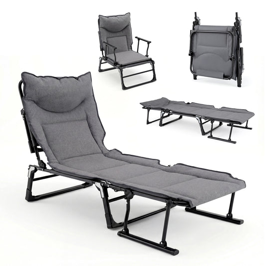 3 in 1 Folding Camping Cot and Comfy Padded Convertible Single Sofa Chair, Gray Camping Furniture Gray at Gallery Canada