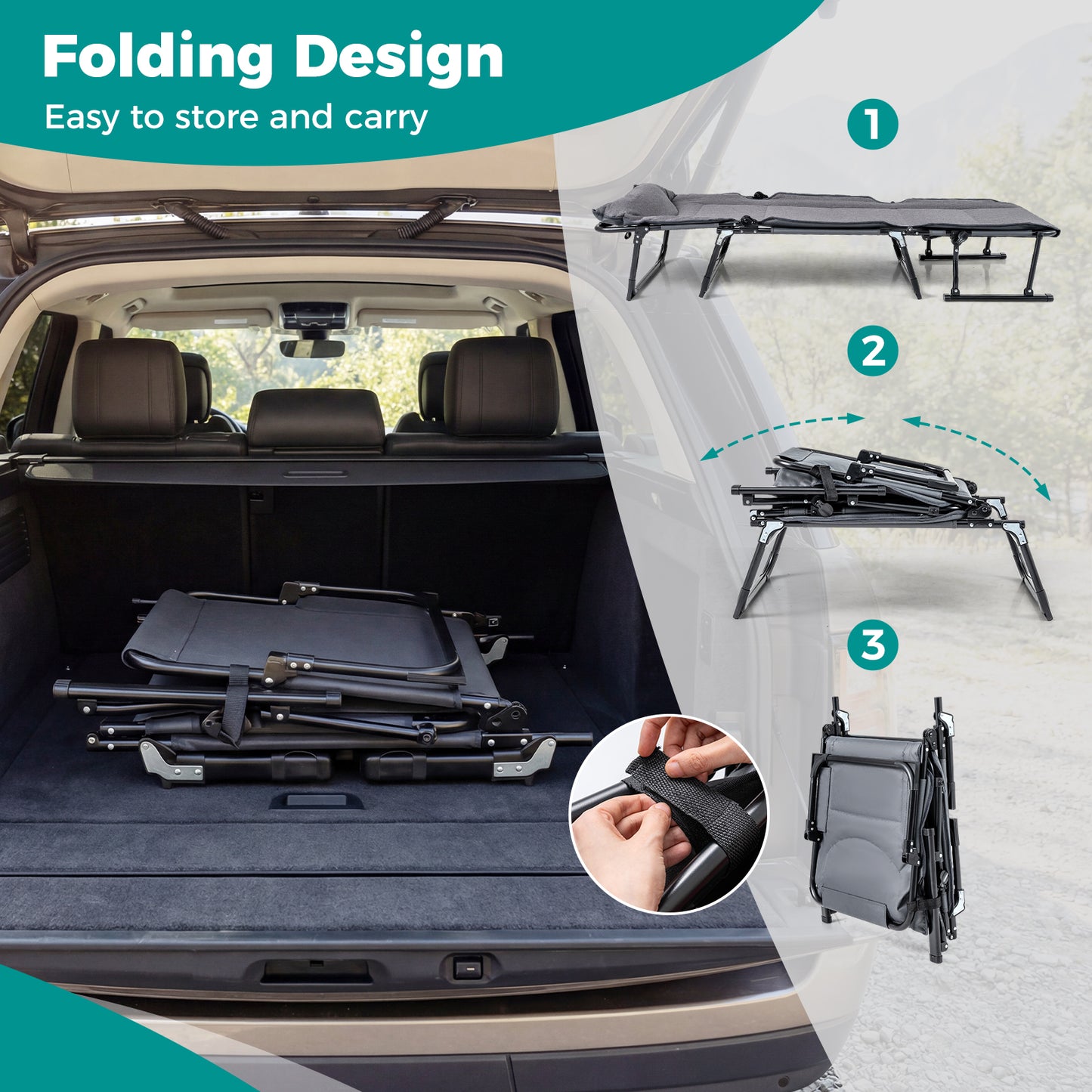 3 In 1 Folding Camping Cot, Comfy Padded Convertible Sofa Chair, Gray Camping Furniture at Gallery Canada