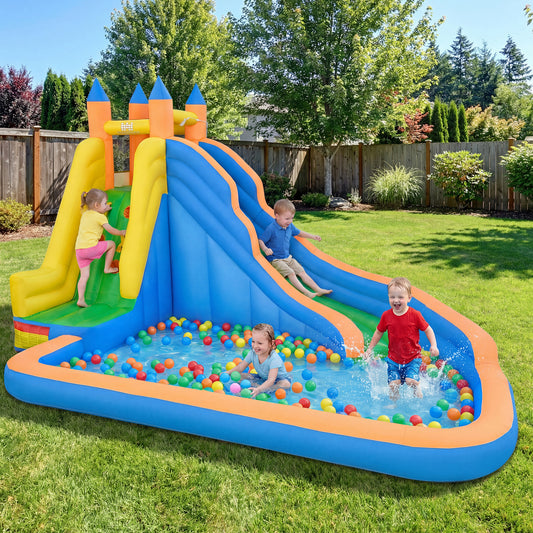 3-in-1 Inflatable Water Slide with Curved Slide and 680W Blower Inflatable Water Slides Multi-colored at Gallery Canada