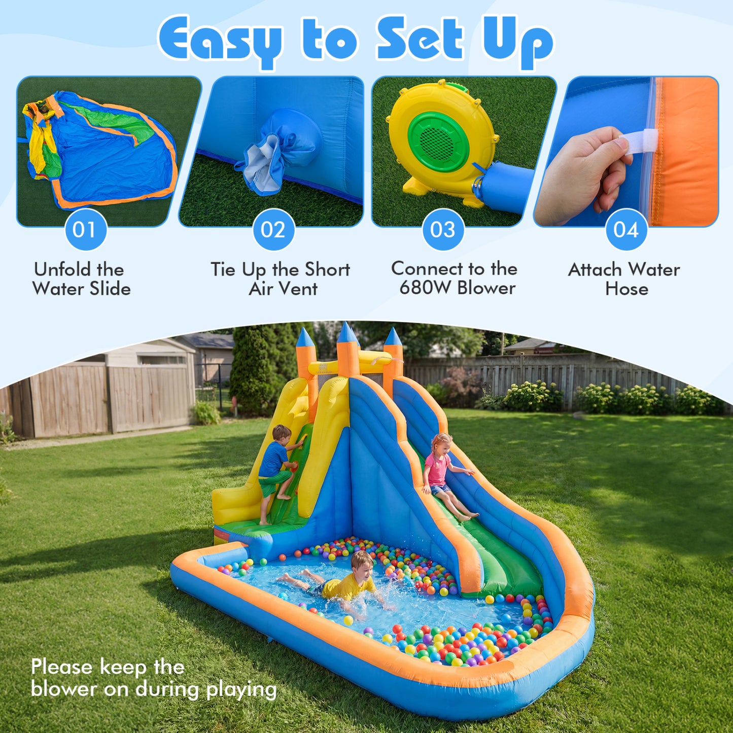 3-in-1 Inflatable Water Slide with Curved Slide and 680W Blower Inflatable Water Slides at Gallery Canada