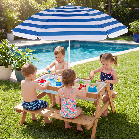 3-in-1 Kids Outdoor Picnic Water Sand Table, Navy Kids Table & Chair Sets Navy at Gallery Canada