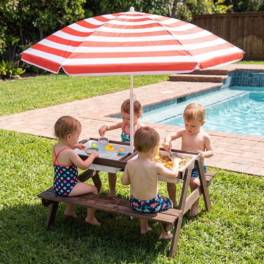 Kids Picnic Water Sand Table With Umbrella, Red Kids Table & Chair Sets Red at Gallery Canada