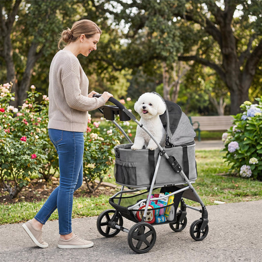 3-in-1 Pet Stroller for Small Medium Dogs Foldable with Detachable Carrier, Gray Dog Supplies Gray at Gallery Canada