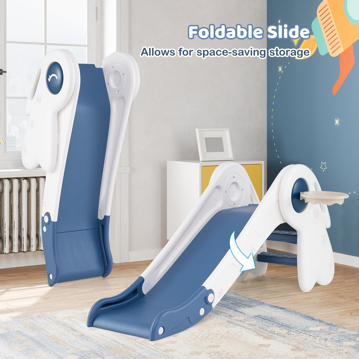 3 In 1 Toddler Slide Climber Playset With Basketball Hoop, Blue Climbers & Slides at Gallery Canada