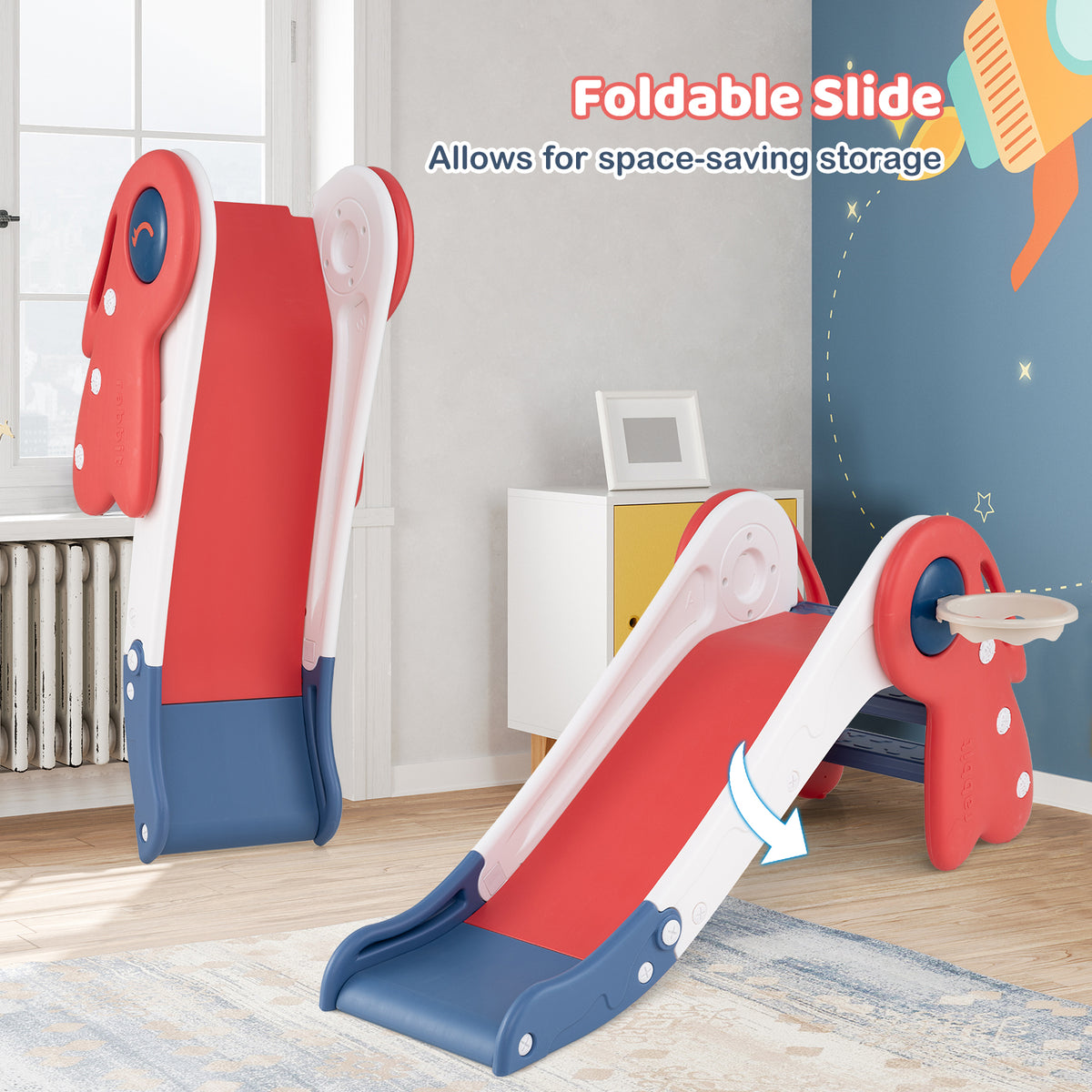 3 In 1 Toddler Slide Climber Playset With Basketball Hoop, Red Climbers & Slides at Gallery Canada