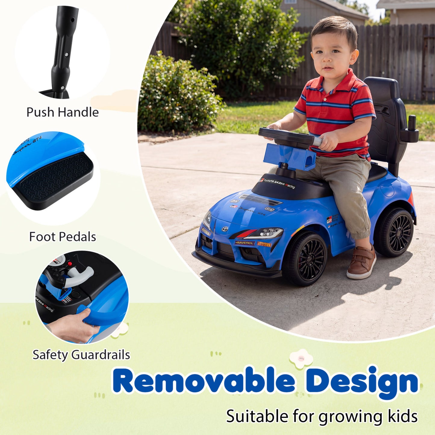 3-in-1 Toyota Licensed Foot-to-Floor Stroller Sliding Walking Toy, Blue Push & Pedal Ride On Toys at Gallery Canada