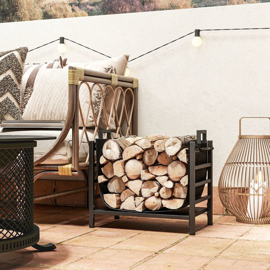 Outdoor Firewood Rack With Log Carrier, Heavy Duty Steel, Black Firewood Racks Black at Gallery Canada