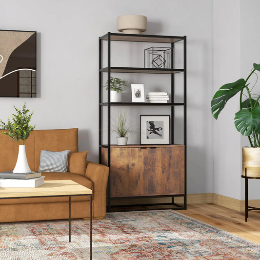 Storage Cabinet, 3 Open Shelves, Freestanding Organizer, Brown Display Bookshelves Rustic Brown at Gallery Canada