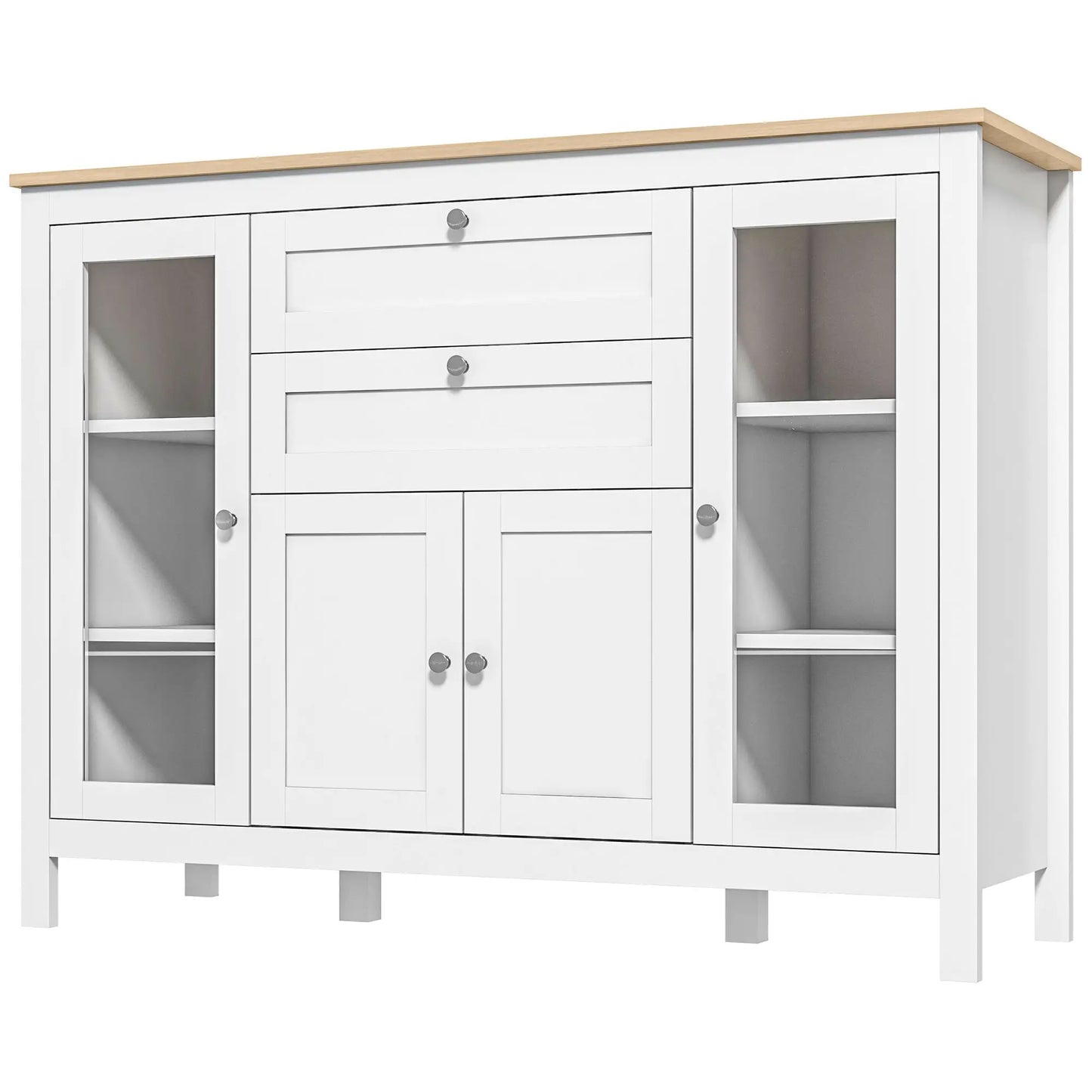 White Buffet Cabinet, 2 Drawers, 3 Cabinets, Glass Doors, Adjustable Shelves, White Bar Cabinets at Gallery Canada