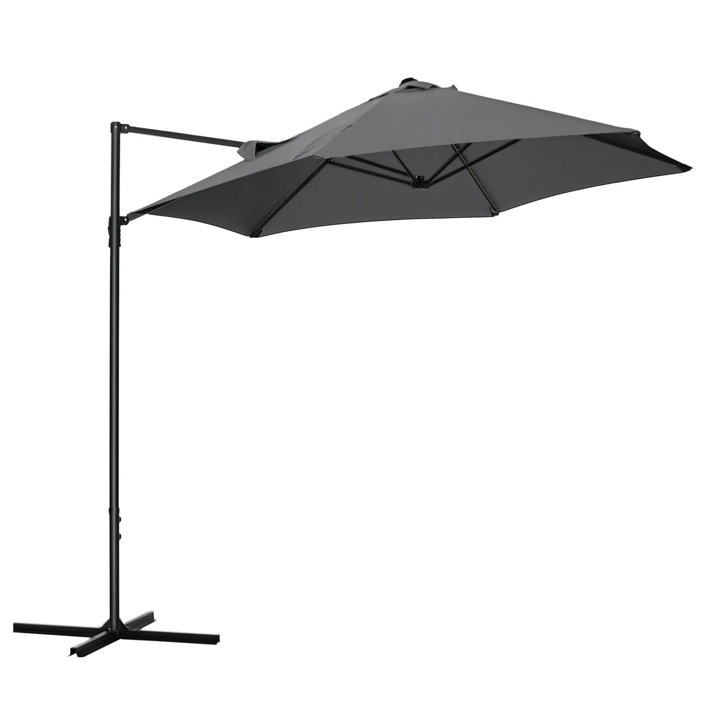 8.5FT Outdoor Cantilever Parasol, 360° Rotation, Cross Base, Dark Grey Cantilever Umbrellas at Gallery Canada