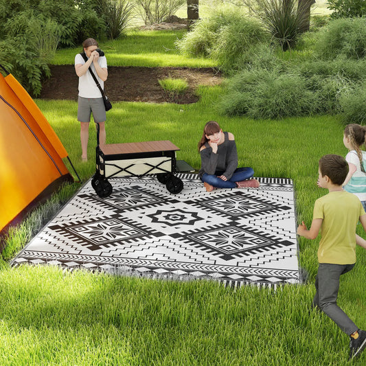 9' x 12' Outdoor RV Rug, Reversible Patio Mat, White and Black Garden Decor Black and White at Gallery Canada