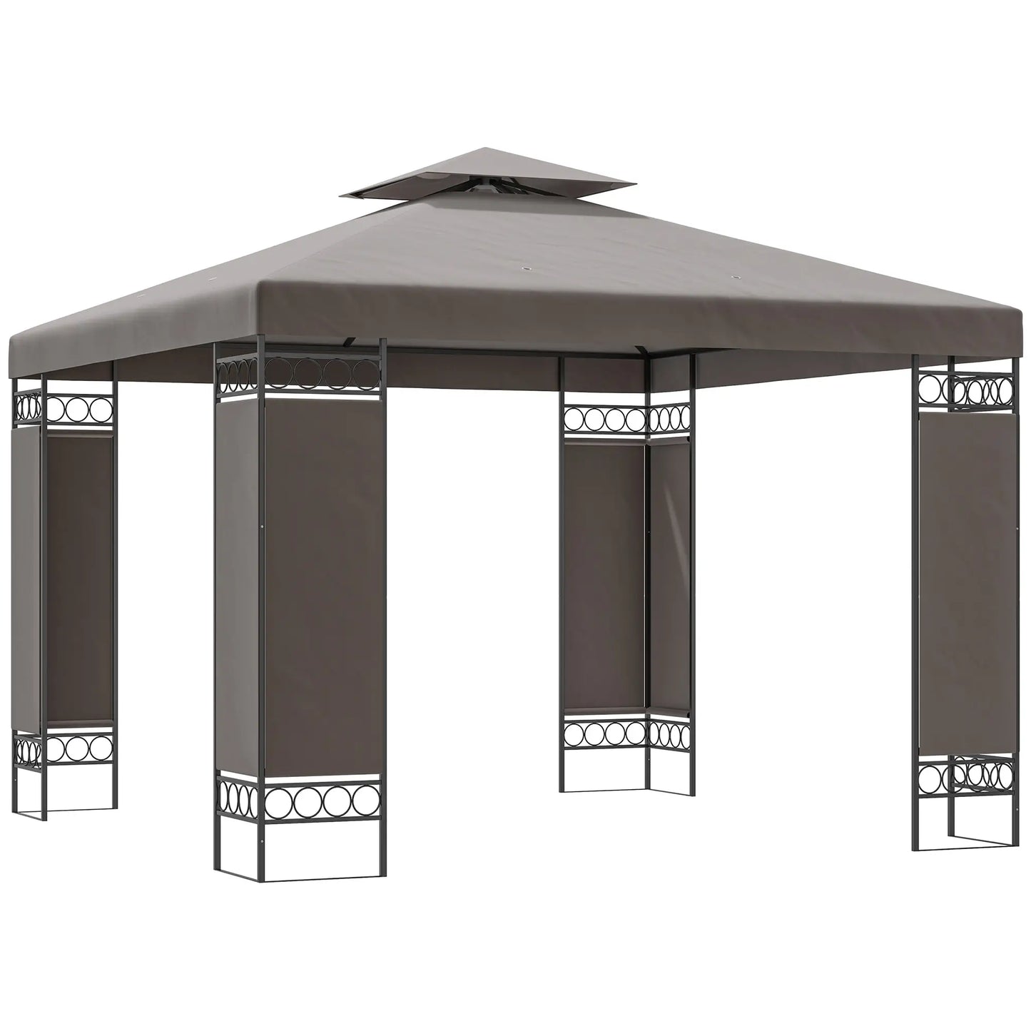 10 x 10 FT Canopy Gazebo, Double Roof, Screen Panels, Metal Frame, Khaki Gazebos at Gallery Canada