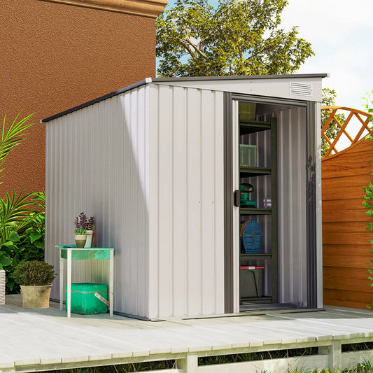 5'x7' Lean to Metal Shed, Sliding Door, 2 Vents, White Sheds White at Gallery Canada